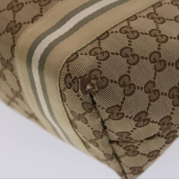 GUCCI GG Canvas Sherry Line Tote Bag Canvas Beige Yellow Khaki 211971 - Picture 10 of 16